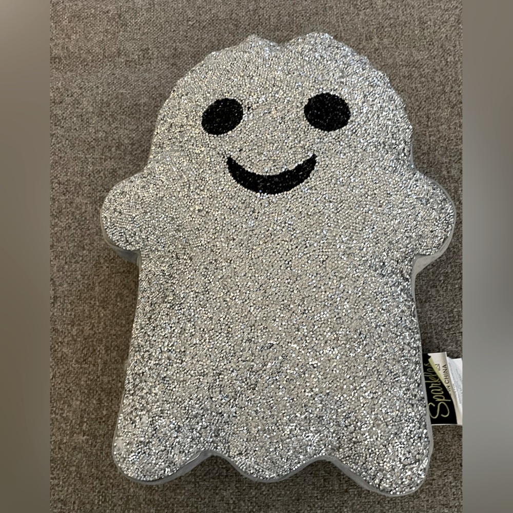 NEW Sparkles Home Silver Rhinestone Halloween Ghost Pillow - Picture 3 of 8